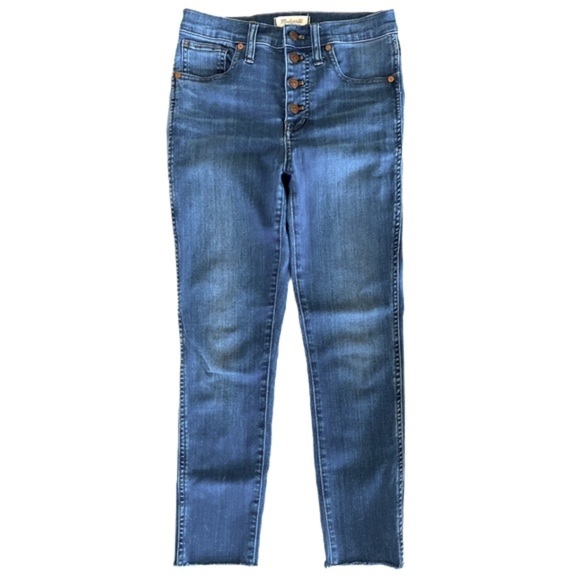 Madewell Like New 10" High Rise Skinny Jeans Button Fly with Raw Hem Size 27 - Picture 6 of 9
